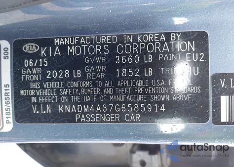 2016 Kia Rio Lx z USA, uszkodzony, nr VIN KNADM4A37G6585914